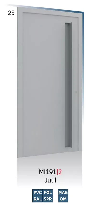 Panneau de porte d’entrée modèle Juul, disponible en PVC et aluminium — Pulsar Windows