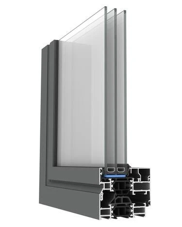 Profilé aluminium Aliplast MaxLight Modern en coupe, triple vitrage — Pulsar Windows