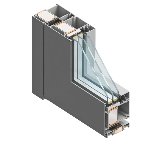 Profilé aluminium Feal Thermo 85 VS (porte d’entrée vitrée) en coupe — Pulsar Windows