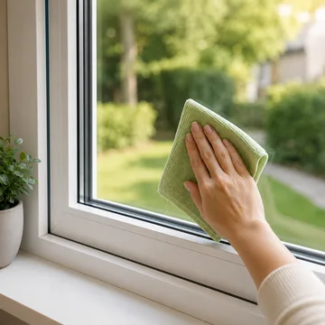Cleaning a pane by hand with a microfibre cloth