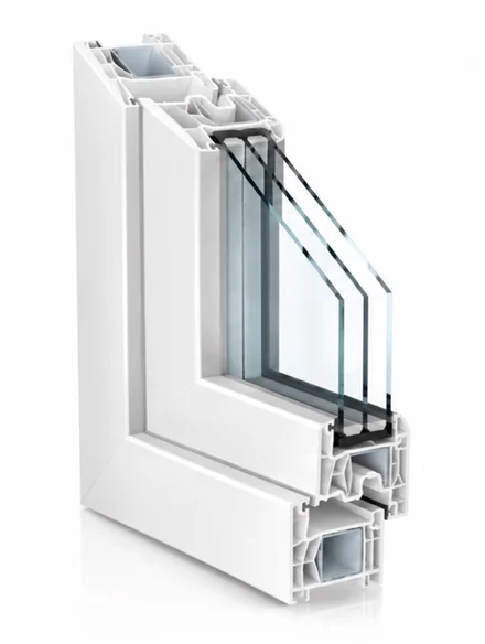 Kömmerling 76 PVC window profile in cross-section, white finish
